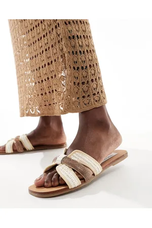 Steve Madden Edriah embellished strap flat sandal in raffia