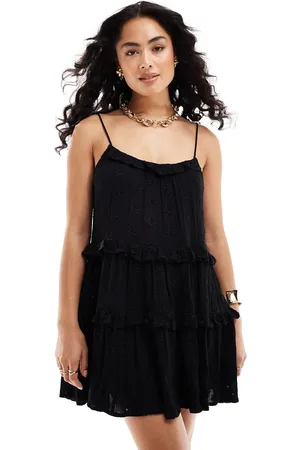 Miss Selfridge Beach broderie tie shoulder cover up mini dress in