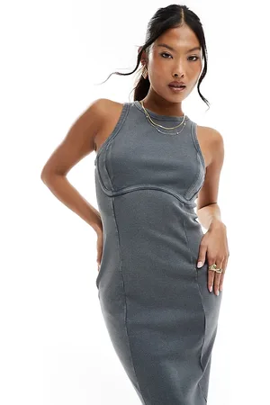 Miss Selfridge Corset racer midi dress in washed charcoal