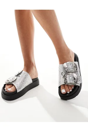 AZALEA WANG Lynel embellished sandal with western buckle in
