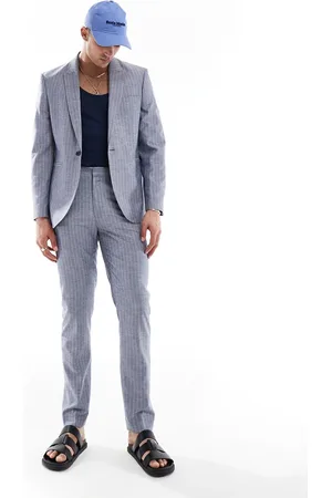 ASOS Slim linen mix suit trouser in pinstripe