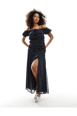 ASOS Bardot ruched waist maxi dress in polka dot