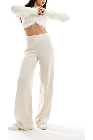 ASOS Wide leg heavyweight rib trouser in stone