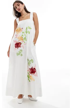 ASOS Embroidered floral square neck midi dress in