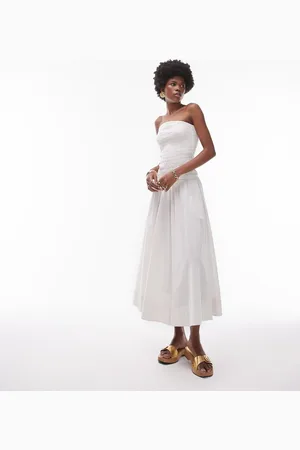 Topshop Shirring bandeau midi dress in ivory