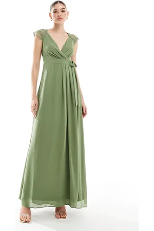 TFNC Bridesmaids maxi dress with lace detail in dark sage