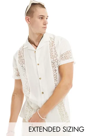 ASOS Short sleeve relaxed revere shirt with lace panels in