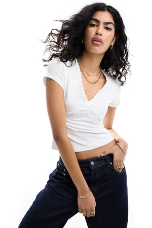 ASOS V neck cap sleeve top with lace trim in