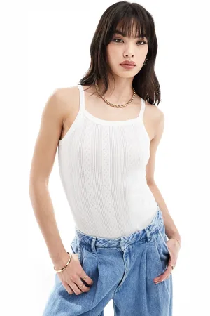 Pieces® Square neck ribbed bodysuit in cream