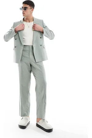 ASOS Barrel leg suit trouser in linen puppy tooth