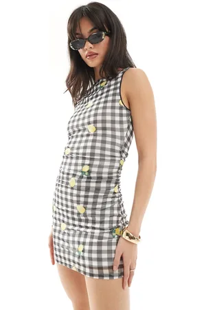 ASOS Bodycon mini dress in gingham with lemon embroidery
