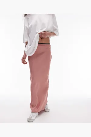 Topshop Satin maxi bias skirt with elastic trim in