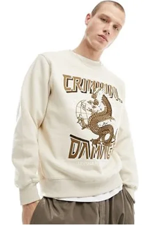 Criminal Damage Sweatshirt with large dragon embriodery in off