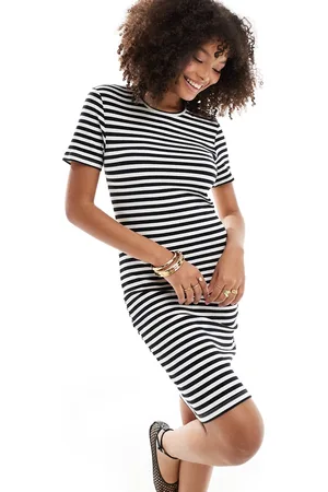 Pieces® Ribbed t-shirt mini dress in mono stripe