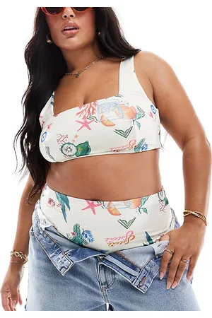 ASOS Curve crop bikini top in postcard print