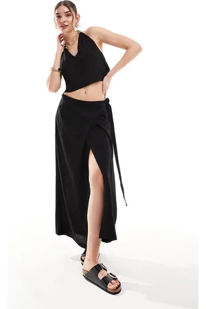 JJXX Co-ord linen mix wrap maxi skirt in