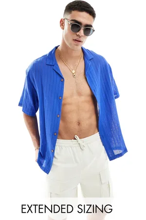 ASOS Short sleeve oversized revere collar textured shirt in cobalt