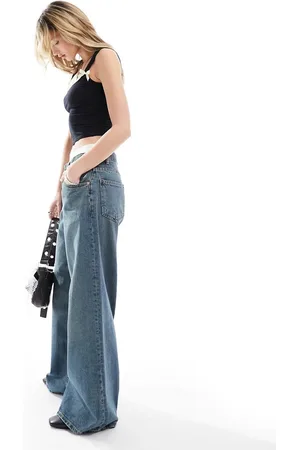 Motel Roomy extra wide low rise jeans in vintage green