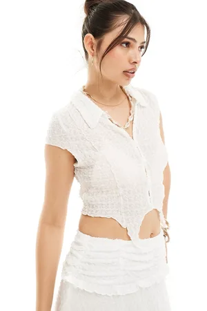 Something New X Cenit Nadir cap sleeved textured shirt co-ord with hem in