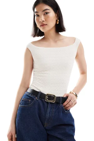 Bershka Bardot crinkle bodysuit in