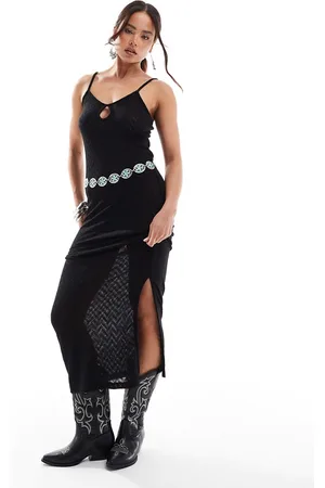 Pieces® Festival sheer key hole maxi cami dress in