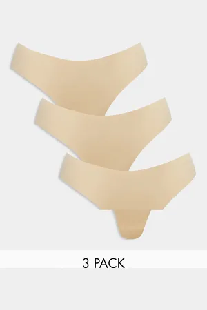 Pieces® 3 pack seamless thongs in beige