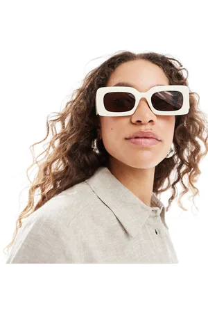 Monki Small rectangle chunky frame sunglasses in beige ombre