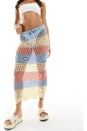 Missyempire Crochet maxi beach skirt in pastel stripe