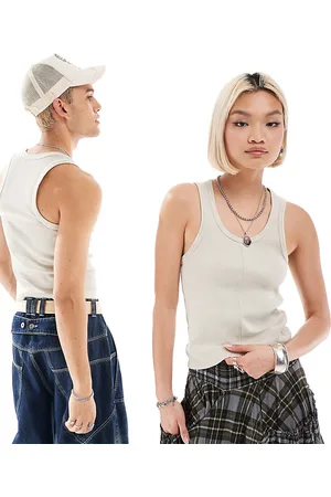 Reclaimed Unisex shrunken ribbed vest stone