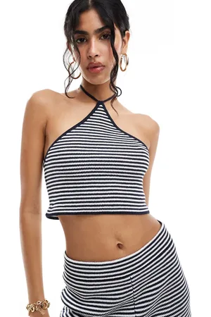 ASOS Knitted halter neck top in stripe in and white co-ord