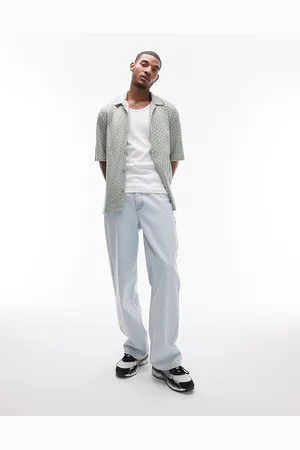 Topman Oversized fit button through jersey crochet polo in sage
