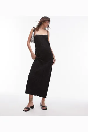 Topshop Textured midi tie shoulder dress in