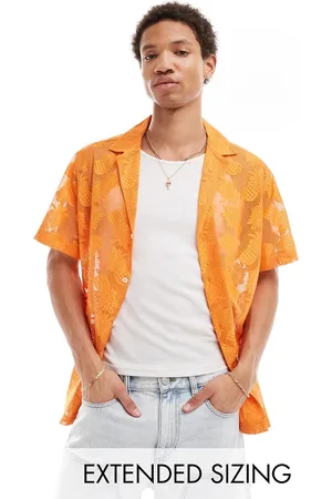 ASOS Short sleeve deep revere collar pineapple lace shirt in