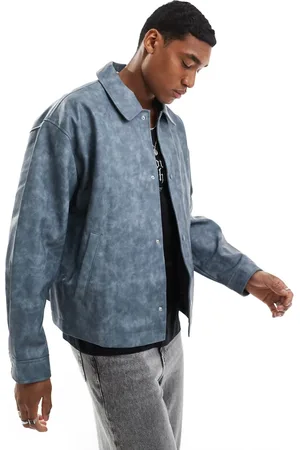 ASOS Oversized faux leather washed harington jacket in