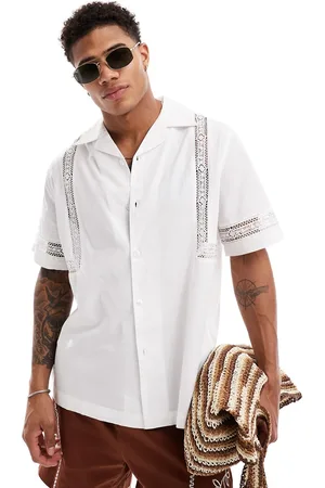 ASOS Relaxed revere shirt in poplin with crochet inserts in