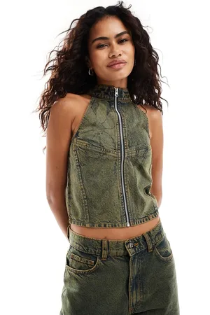 COLLUSION Motocross denim top co-ord in floral print