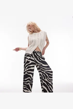 Topshop Satin straight leg mono zebra print trouser in mono