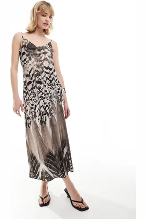AllSaints Hadley Sierra satin midi slip dress in black/