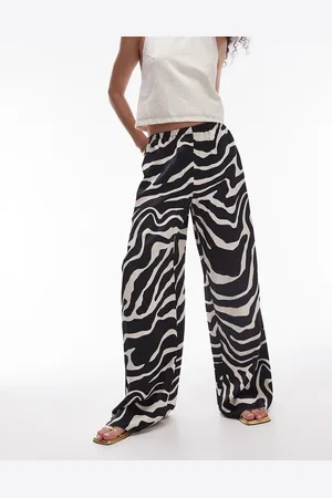 Topshop Satin straight leg mono zebra print trouser in mono