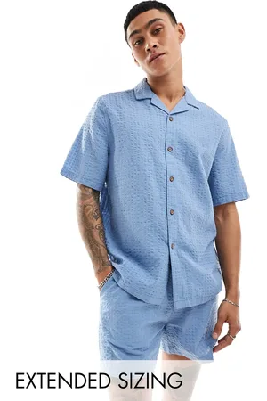 ASOS Co-ord 90s oversized short sleeve shirt in seersucker texture in dusty