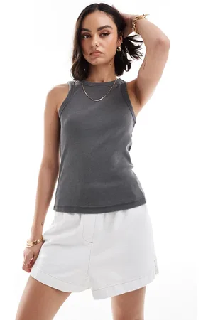 VERO MODA Ribbed jersey tank top in washed charcoal
