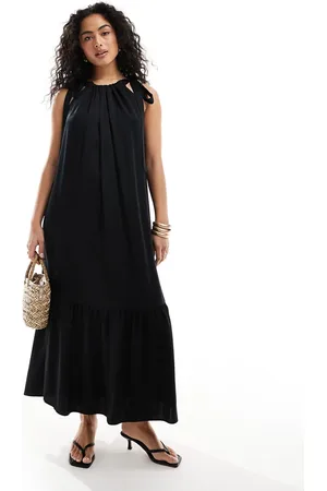 & OTHER STORIES Tiered hem maxi dress with gathered tie neck detail and keyhole back in