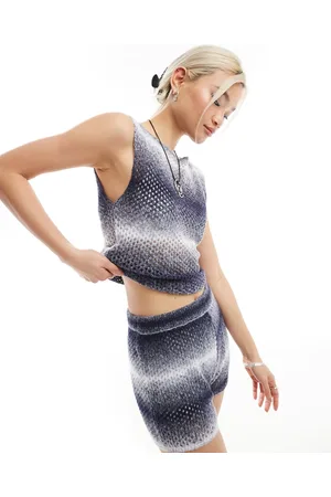COLLUSION Ombre knitted slash neck vest co-ord in grey