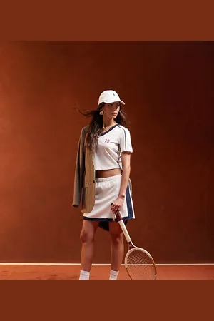 Pieces® Sport Core skort co-ord with side stripe in and navy