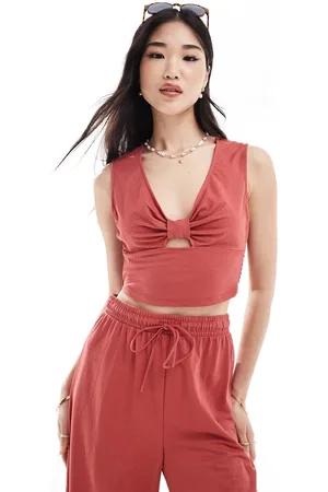 ONLY Shirred cropped top co-ord in rust