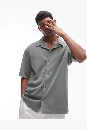 Topman Oversized fit button through jersey polo in washed sage