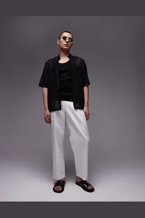 Topman Smart compact cotton wide leg trouser in ecru