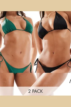 Weekday River side tie bikini bottom 2-pack in and green exclusive to ASOS