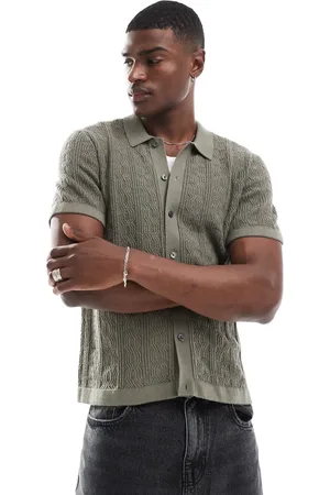 Abercrombie & Fitch Buttonthrough bird flower embroid knit polo in mid