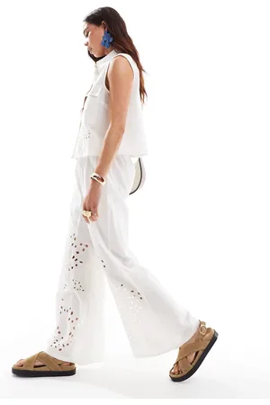 ASOS Wide leg trouser with cutwork co-ord in cream